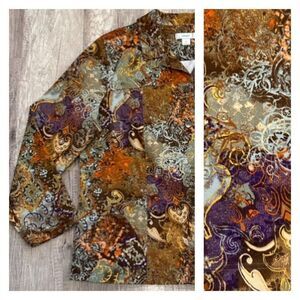 Chico's Women's Patchwork Blazer Jacket Size 1X ‎ xL Scrolls Paisley Fall Brown